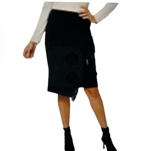Colleen Lopez Pencil Skirt Ponte Knit Pull On With Fringe Black S New Western